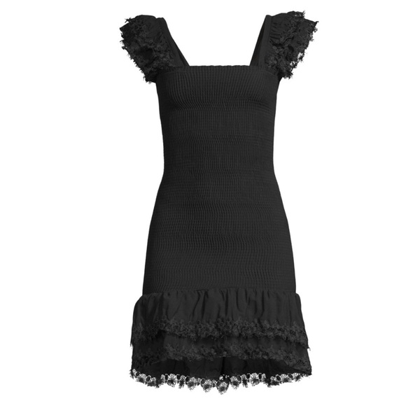 PEIXOTO Belle Crochet Ruched Smocked Lace Flutter Sleeve BodyCon Mini Dress NEW - Picture 12 of 14